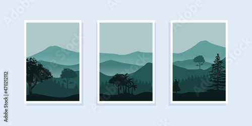 Set of abstract mountain painting. abstract art background. Vector Illustration.