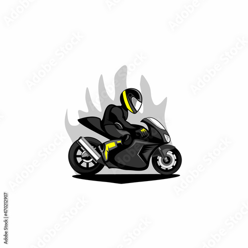 Racing biker logo design. racer with light green helmet