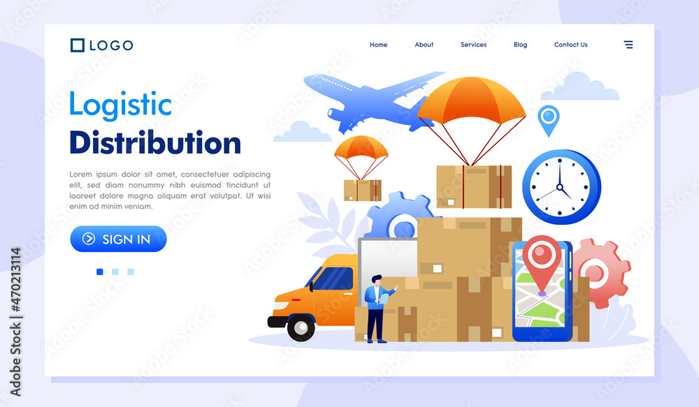 Logistic distribution online landing page website vector flat design