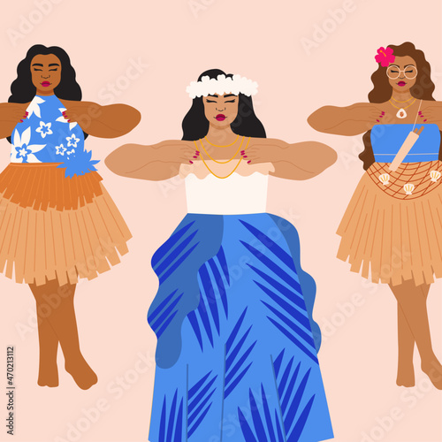 Illustration of women performing traditional CHamoru dance
