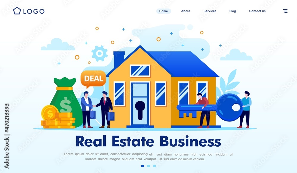 Real estate business landing page website illustration vector flat design 