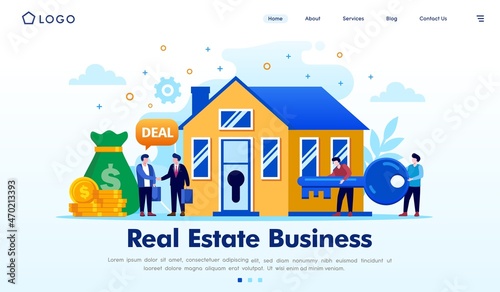 Fototapeta Naklejka Na Ścianę i Meble -  Real estate business landing page website illustration vector flat design 