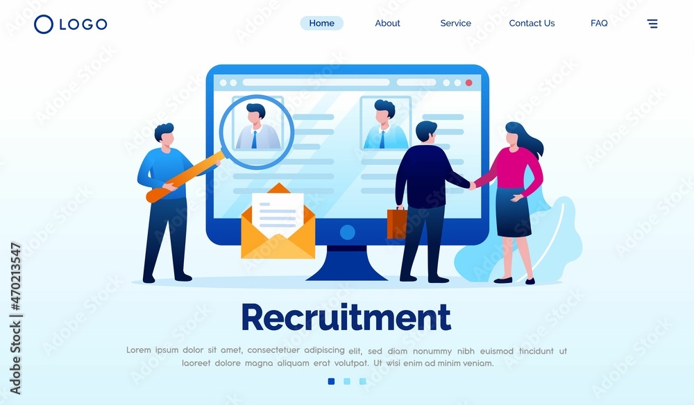 Online recruitment, job hiring concept, candidate employee, online vacancy. Illustration flat vector template Online recruitment, job hiring concept, candidate employee, online vacancy. Illustration flat vector template