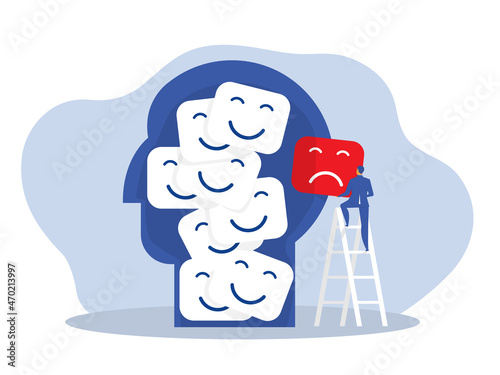 businessman take out face negative from head except positive thinking reaction concept vector