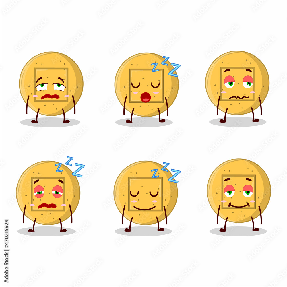 Cartoon character of dalgona candy square with sleepy expression
