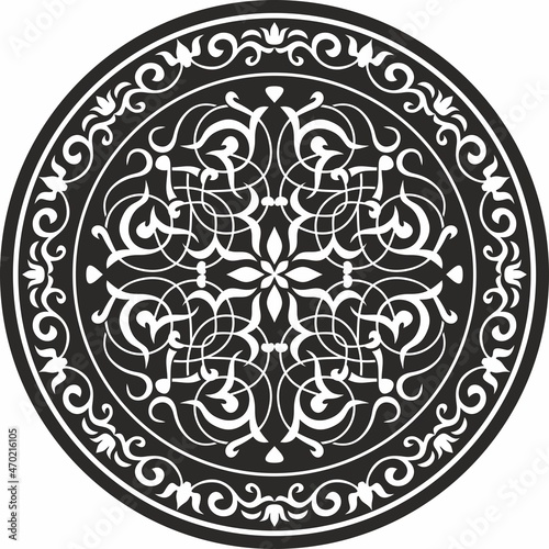 Stampa su tela Vector round floral monochrome classic ornament
