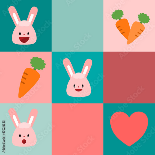 Illustrator vector of Seamless pattern of colorful rabbit and carrot, wallpaper