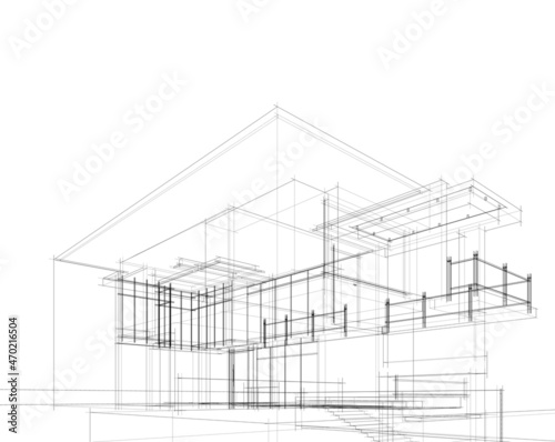 architectural drawing design 3d rendering and 3d illustration