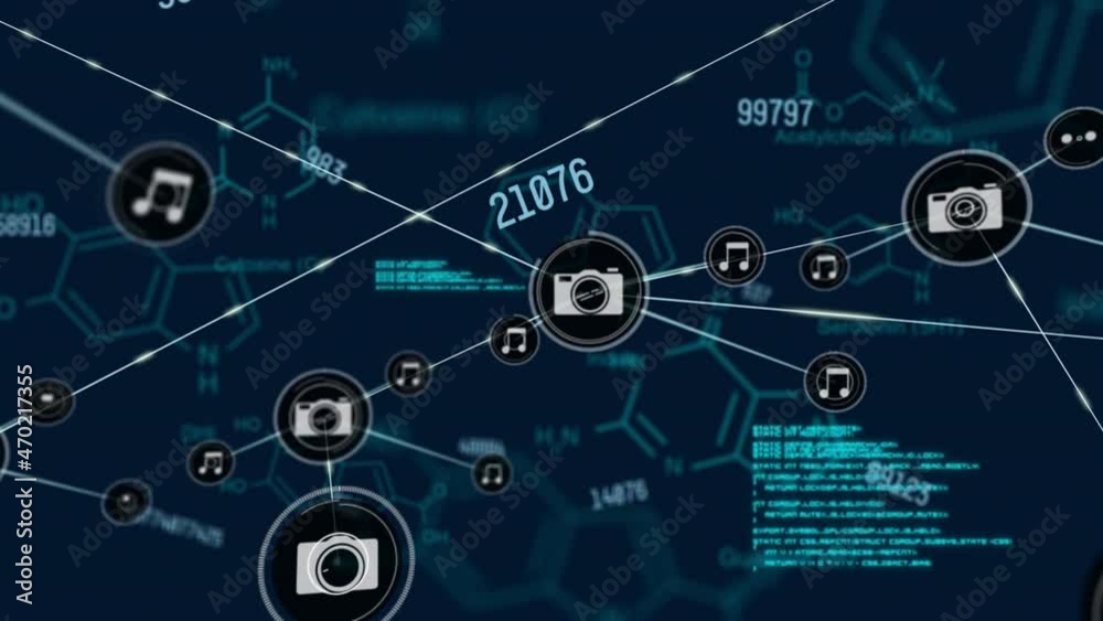 Animation of network of connections with digital icons and data ...