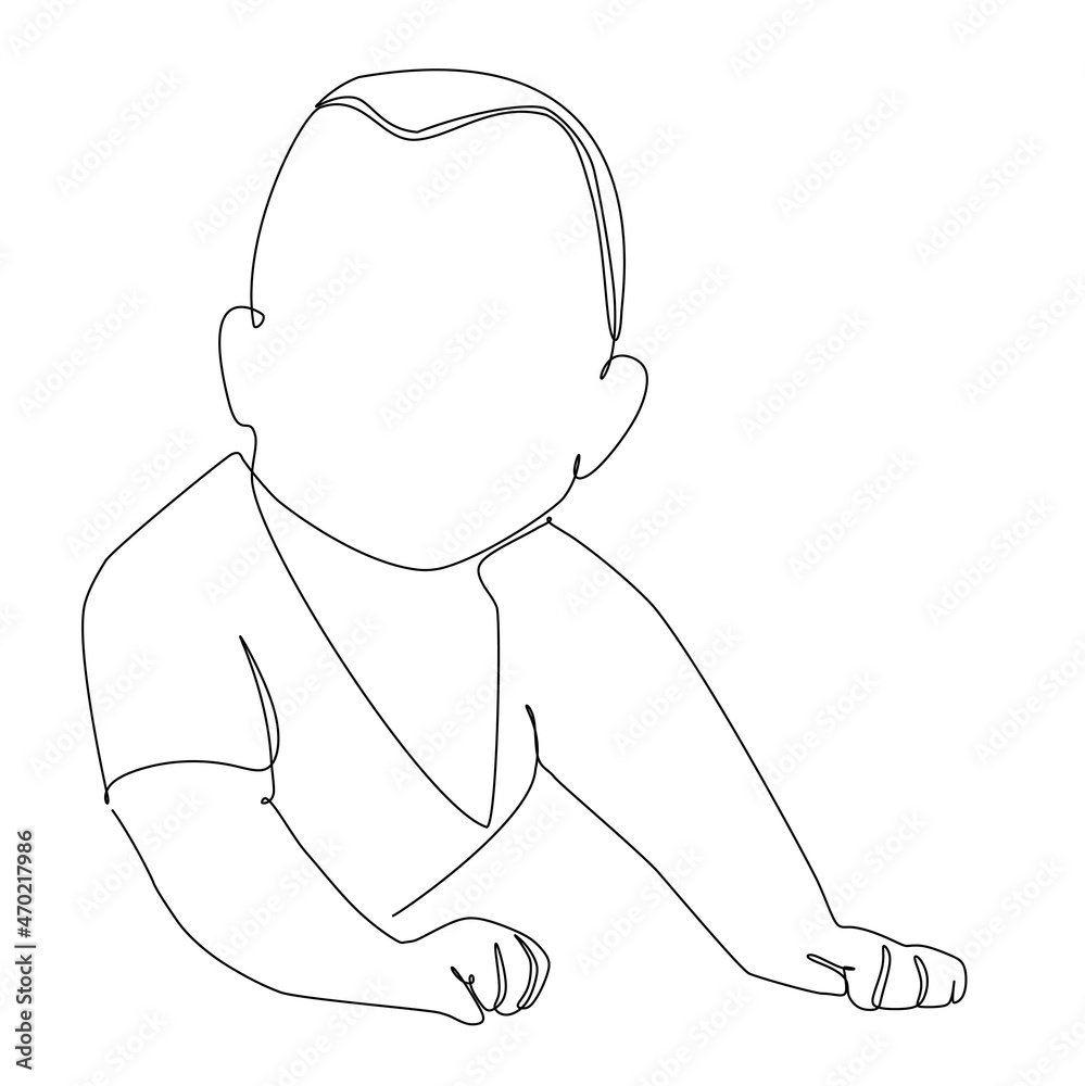 Continuous line drawing. Cute baby is crawling on the white background. Vector illustration