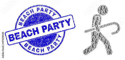 Vector robber icon composition is constructed of random recursive robber elements. Beach Party unclean blue round stamp. Recursive composition for robber icon.