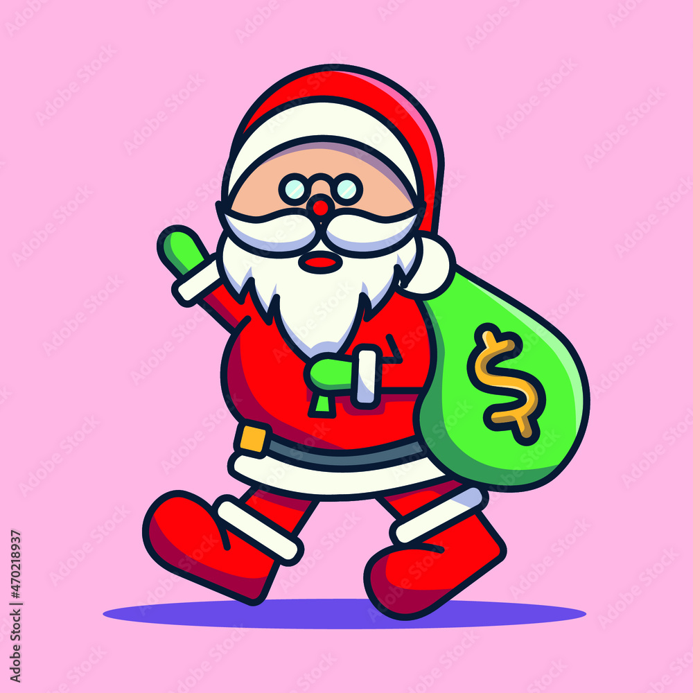 santa clause giving gold coin, money bag for christmas gift santa clause giving gold coin, money bag for christmas gift