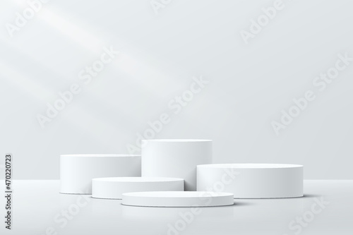 Murais de parede White realistic 3D cylinder steps pedestal podium set with shadow and lighting