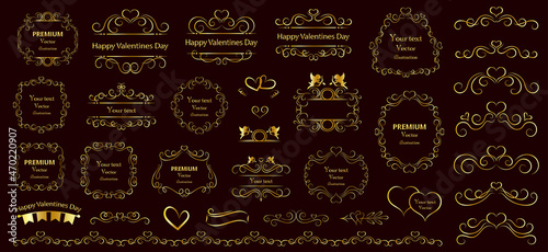 Calligraphic design elements . Decorative swirls and scrolls  vintage frames   flourishes  labels and dividers. Valentine s day special pack design elements. Retro vector illustration