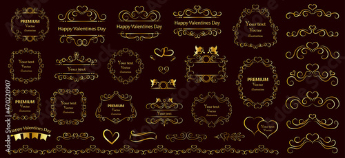 Calligraphic design elements . Decorative swirls and scrolls, vintage frames , flourishes, labels and dividers. Valentine's day special pack design elements. Retro vector illustration