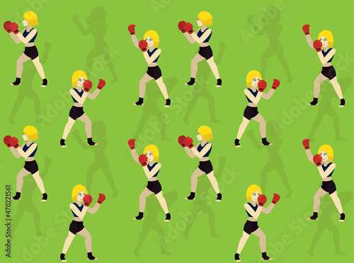 Boxing Poses Cartoon Long Range Uppercut Seamless Wallpaper Background