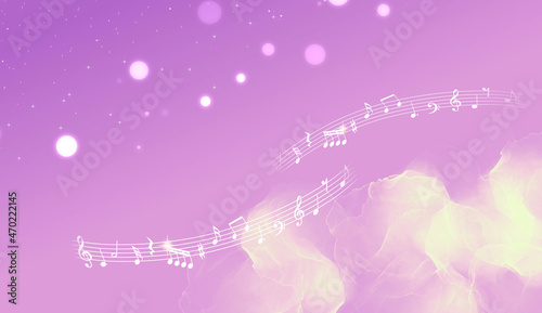 音符と金色の抽象的パターン　背景はピンク
