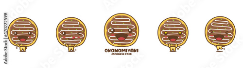 Фотография okonomiyaki cartoon mascot illustration, traditional Japanese food, with differe