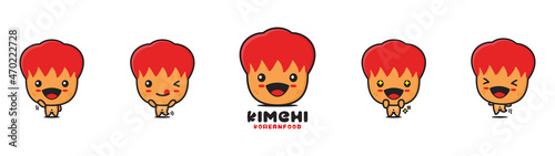 kimchi cartoon mascot illustration. Korean food, with different facial expressions and poses