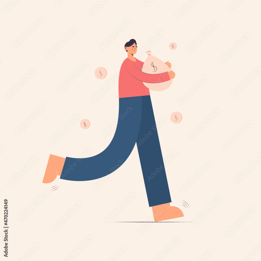 Character Illustrationt of  a Man Securing Money 