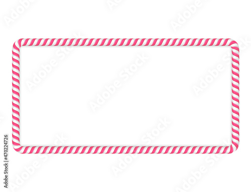 Pink rectangular candy cane frame on white background