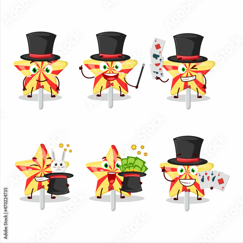 A star candy Magician cartoon character perform on a stage