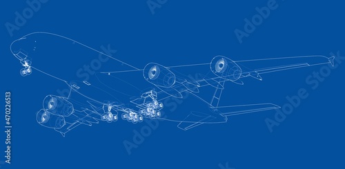 Passenger Airoplane. Vector rendering of 3d