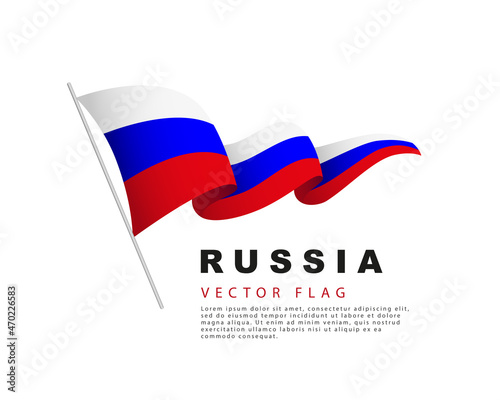The flag of Russia hangs on a flagpole develops in the wind. Vector illustration isolated on white background.