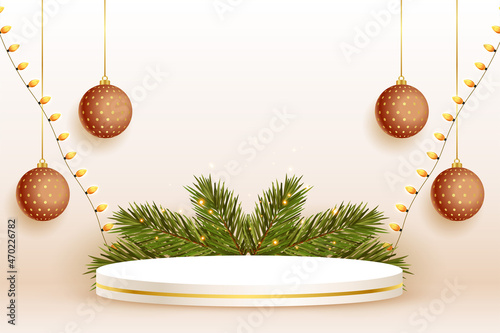 merry christmas background with podium for product display