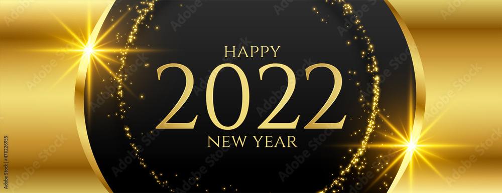 happy new year 2022 in shiny golden style - obrazy, fototapety, plakaty 