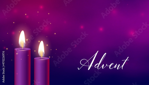 glowing advent candles on purple background photo