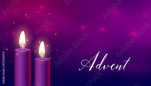 glowing advent candles on purple background