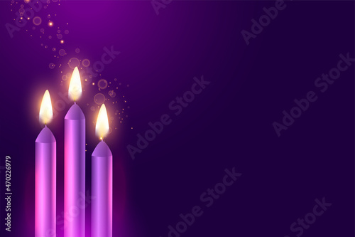 purple advent three candles with sparkles