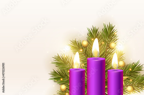 three advent candles with christmas decoration