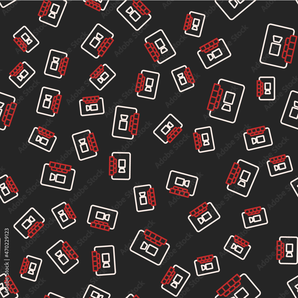Line Video chat conference icon isolated seamless pattern on black background. Online meeting work form home. Remote project management. Vector Line Video chat conference icon isolated seamless pattern on black background. Online meeting work form home. Remote project management. Vector