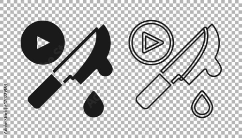 Black Thriller movie icon isolated on transparent background. Bloody knife. Suspenseful cinema genre, survival horror. Shocking films with gore and violence. Vector