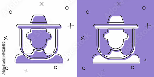 Set Beekeeper with protect hat icon isolated on white and purple background. Special protective uniform. Vector
