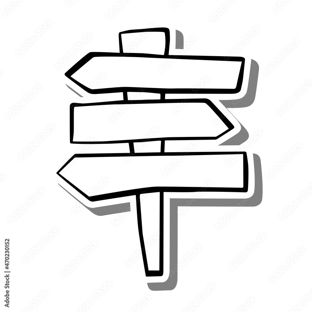 Black line cute cartoon sign post. Doodle on white silhouette and gray shadow. Vector illustration, coloring and any design. Black line cute cartoon sign post. Doodle on white silhouette and gray shadow. Vector illustration, coloring and any design.