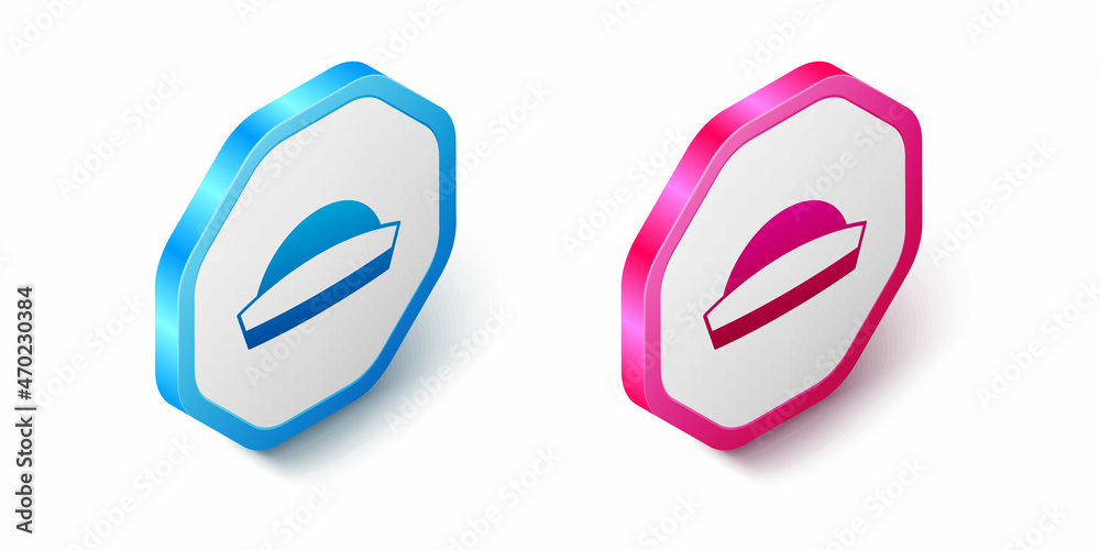 Isometric Sailor hat icon isolated on white background. Hexagon button. Vector Isometric Sailor hat icon isolated on white background. Hexagon button. Vector