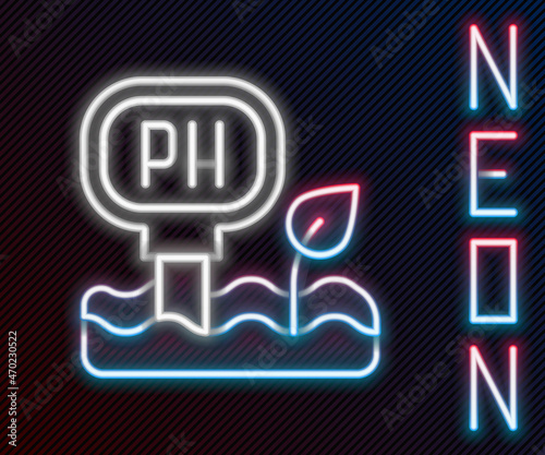 Glowing neon line Soil ph testing icon isolated on black background. PH earth test. Colorful outline concept. Vector