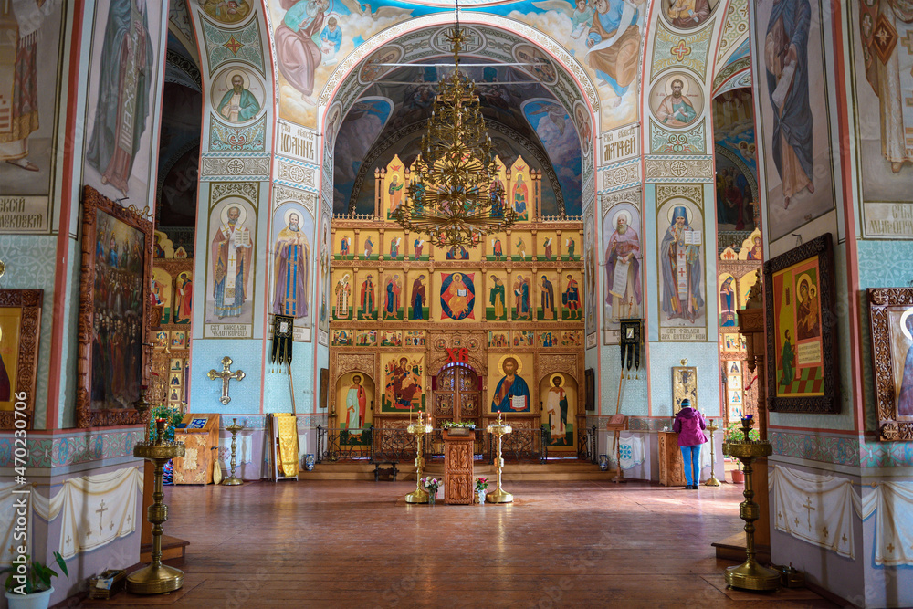 Interior of the ancient Church of the Transfiguration of the Savior, Spas-Zaulok