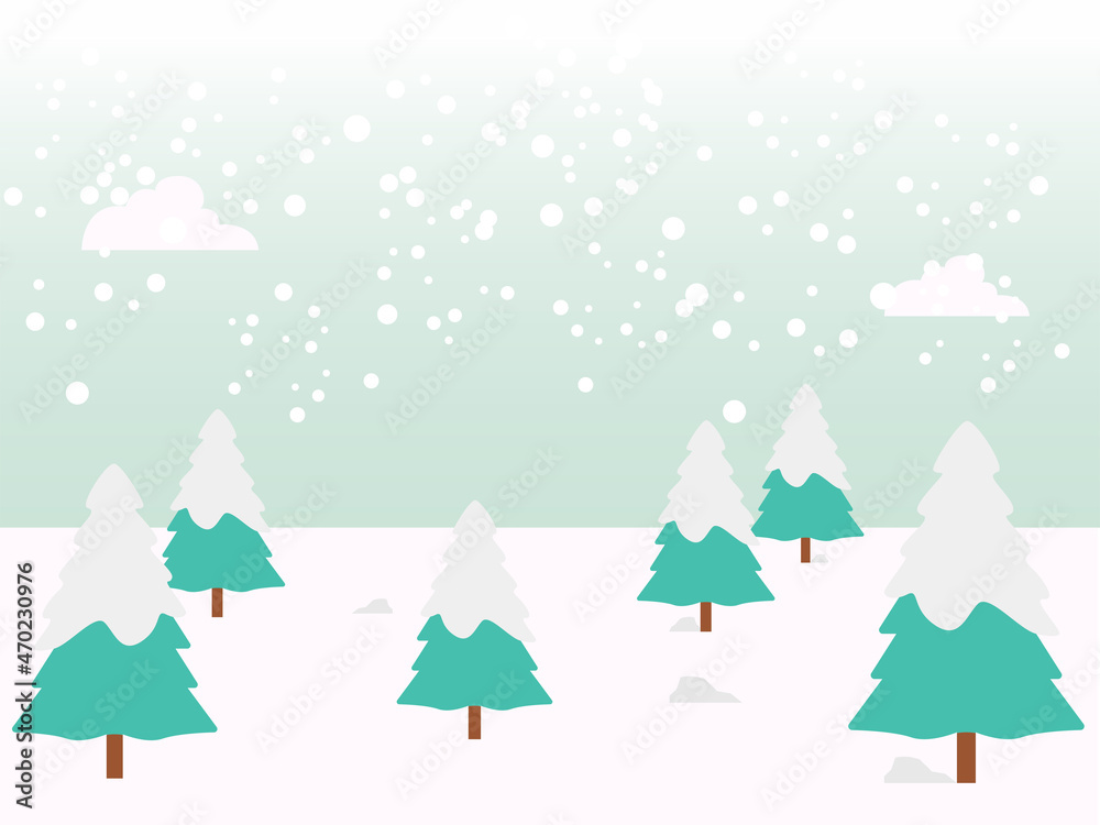tree with snow, snowing in winter, winter background with snowy trees