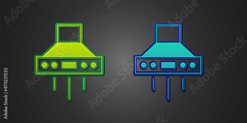 Green and blue Kitchen extractor fan icon isolated on black background. Cooker hood. Kitchen exhaust. Household appliance. Vector