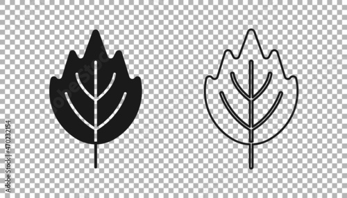 Black Leaf icon isolated on transparent background. Leaves sign. Fresh natural product symbol. Vector