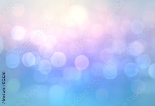 Shiny bokeh flying in winter cool morning light. Delicate blue glowing abstract holiday illustration.