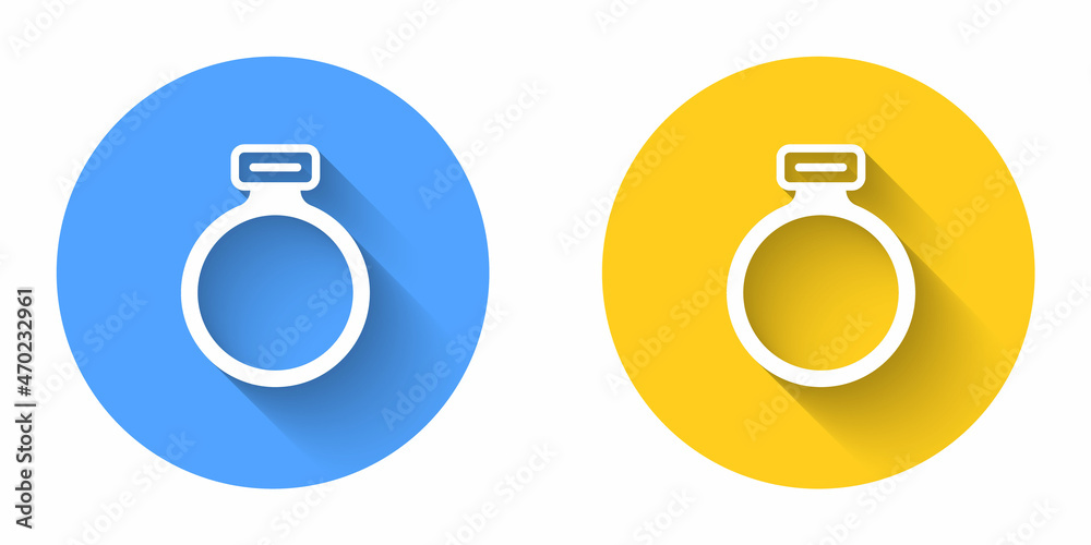 White Fantasy magic stone ring with gem icon isolated with long shadow background. Circle button. Vector White Fantasy magic stone ring with gem icon isolated with long shadow background. Circle button. Vector
