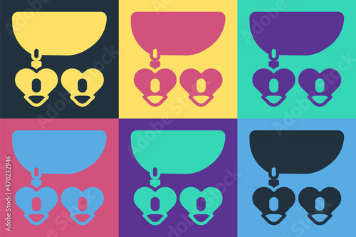 Pop art Necklace with heart shaped pendant icon isolated on color background. Jewellery decoration. International Happy Women Day. Vector