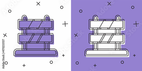 Set End of railway tracks icon isolated on white and purple background. Stop sign. Railroad buffer end to destination. Vector