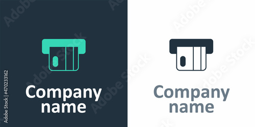 Logotype Credit card inserted in card reader icon isolated on white background. ATM cash machine. Logo design template element. Vector