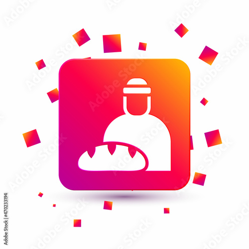 White Feeding the homeless icon isolated on white background. Help and support. Giving food to the hungry concept. Square color button. Vector